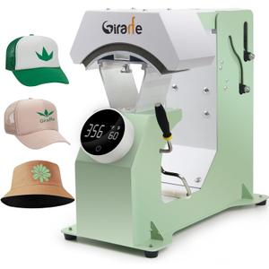 Giraffe Auto Hat Heat Press Machine, Automatic Hat Press Heat Machine for Caps T-Shirts Bags, DIY Sublimation Hat Press Cap Press Auto Open & Release & Digital Press Knob-Style Control Panel (Green)