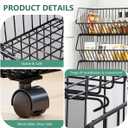 Wire Baskets Organization with Rollers for Kitchen and Home Storage, Vegetable Fruits Metal Basket for Countertop and Corner, Wire Basket Storage Bins for Space Utilization, Durable, 5 Tiers