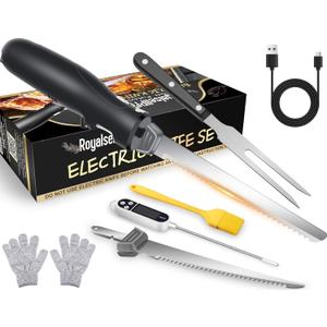 Electric Knife Set with 7-Inch Stainless Steel Blades, Safety Lock Button & Knife Stand, Ideal for Carving, Slicing & Cutting Meats, Turkey Bread & Craft Foam, Dishwasher Safe, Black