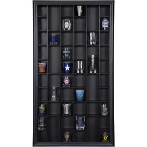 Gallery Solutions - Black Wall-Mounted - Curio & Shot Glass Display Case - 17"x32" Glass Door - Bar Accessories - Collectible - Miniature Glassware - Bar Accessories