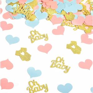 240 Pieces Gender Reveal Confetti Baby Shower Heart Glitter Baby Clothes Confetti Party Table Decoration for Gender Reveal Party Table Wedding Decor(Pink, Blue, Gold)