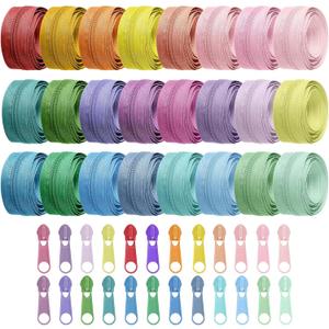 Syhood 24 Colors Zipper Repair Kit, #5 Nylon Coil Sewing Zippers Sewing Supplies Zipper Tape Zippers by the Yard with 96 Pcs Zip Pulls Sliders Purse Hardware for Bags Making(24yard,Macaron)