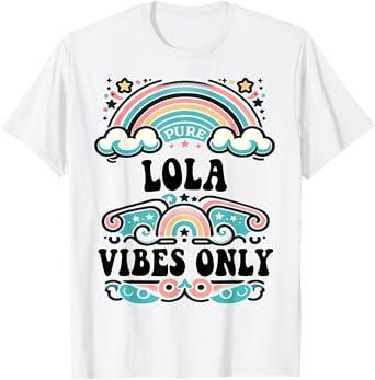 LOLA Vibes Only Cute Retro Girls LOLA Name T-Shirt (Small, Black)