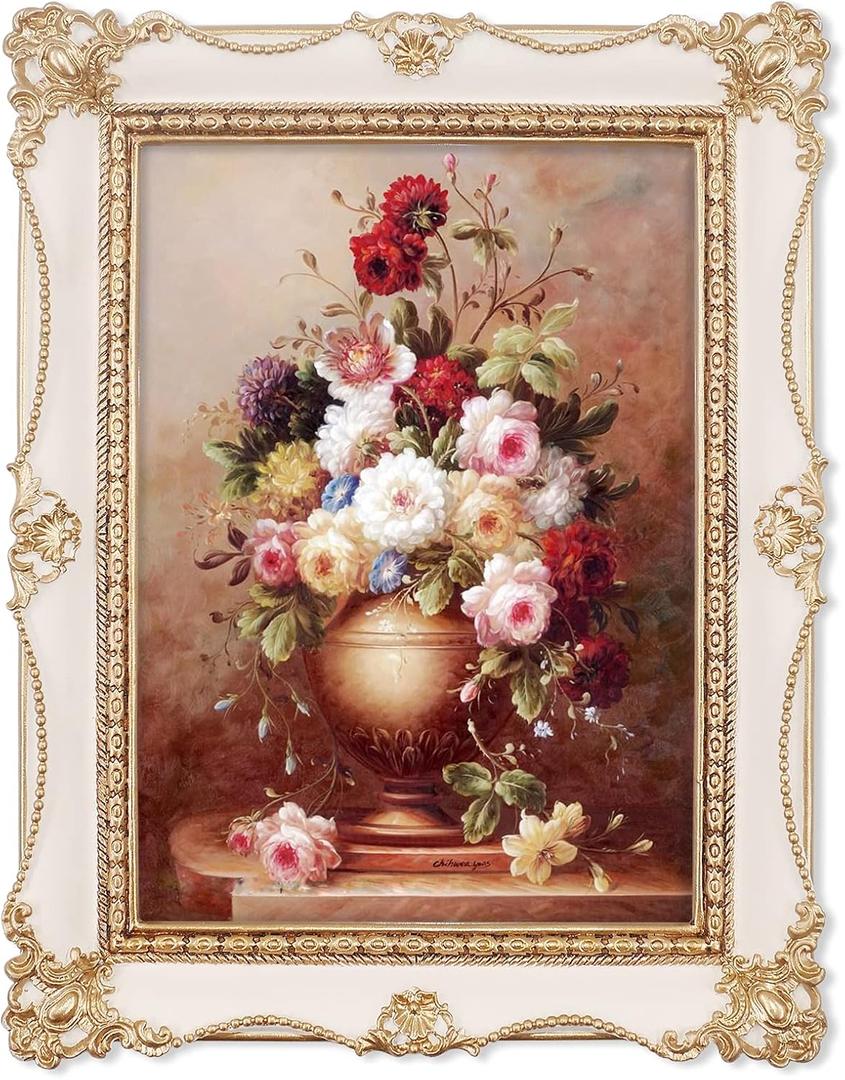 Vintage White Picture Frames 5x7, French Cottage Style Photo Frame for Gallery Wall and Tabletop Display, Decorative Hand-Crafted Floral Design Home Dcor