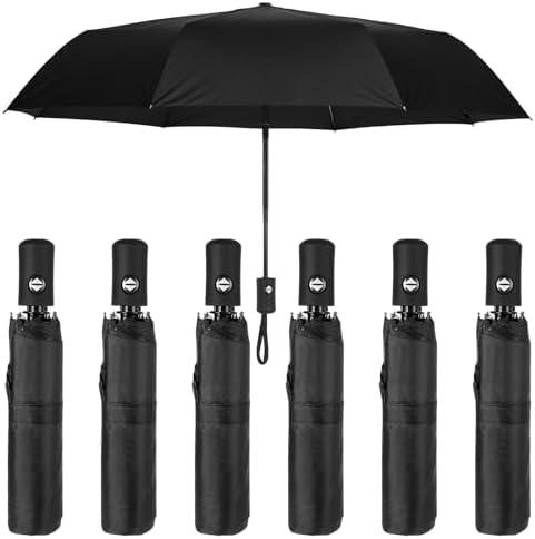 Bruislard 6 Pcs Travel Compact Umbrella Small Light Collapsible Umbrella Black Automatic Open Close Umbrellas for Rain, Men Women