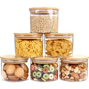 SHOWIN 15oz Glass Food Storage Jars, Glass Jars with Bamboo Lids, Kitchen Storage Jars, Set of 6, Canisters with Airtight Lids for Spice, Coffee, Cookie, Pantry Organizers