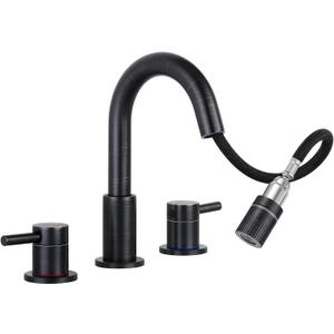 Pull Down Bathroom Faucet for Sink 3 Hole,8 inch Widespread Oil Rubbed Bronze Bathroom Sink Faucet with Pop Up Drain, Water Supply Hoses