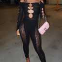 Womens Sexy Off Shoulder Leopard Mesh Jumpsuit Rhinestone Cutout One Piece Lace Bodysuit Nightclub Party Outfits (Black, M)