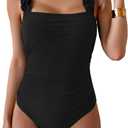 Eomenie Women's One Piece Swimsuit Tummy Control Square Neck Bathing Suit Ruffle Straps Ribbed Swimwear, Medium