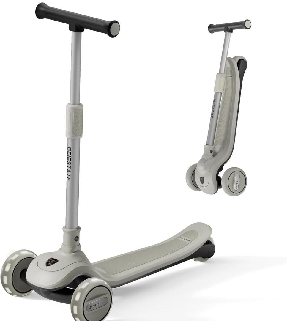 3 Wheel Scooter for Kids Ages 3-18, Up to 220 Lbs, Kids Scooter with Adjustable Lean-To-Steer Switch, Foldable, Lightweight, Wide Anti-Slip Deck, Adjustable Height Handlebar, Light-Up Wheels