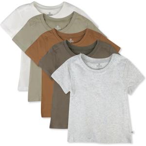 HonestBaby Unisex-Baby 5-Pack Short Sleeve T-Shirts 100% Organic Cotton Baby, Toddler, Little Kid, Boy, Girl, Unisex 5T
