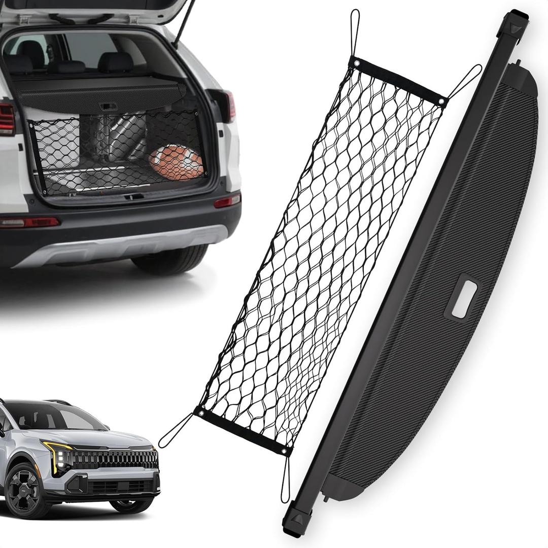 Trunk Cargo Cover for Kia Sportage 2023-2025 2026, with Carbon Fiber Texture Ends, Anti-Peeping Retractable Security Shade for Privacy, Kia Sportage Accessories