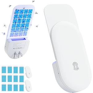 Flying Insect Trap, 2 in 1 Indoor Plug-in Fruit Fly Trap, 2 Trap White and 12 Glue Cards, Fruit Fly Traps for Gnat, Moth, Mosquito, Suitable for Every Part of The Home