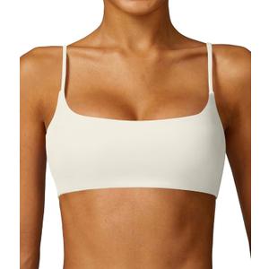 Comper Women's Sports Bra with Thin Straps Stretchy Wirefree Workout Bras Lightweight Workouts Bralette with Removable Pads (White, L)