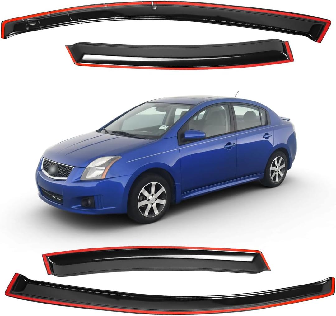 Window Visors for Nissan Sentra 4 Door Sedan 2007-2012 Wind Deflector Sun Rain Guard Vent Weather Shields, Tape-on, Smoke, 4Pcs