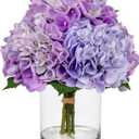 Hollyone Purple Hydrangea Artificial Flowers in Vase Latex Real Touch Large Faux Hydrangea Flowers Arrangements Hydrangeas Fake Flower with Glass Vase with Faux Water for Table Centerpiece Home Decor, 12.2x12