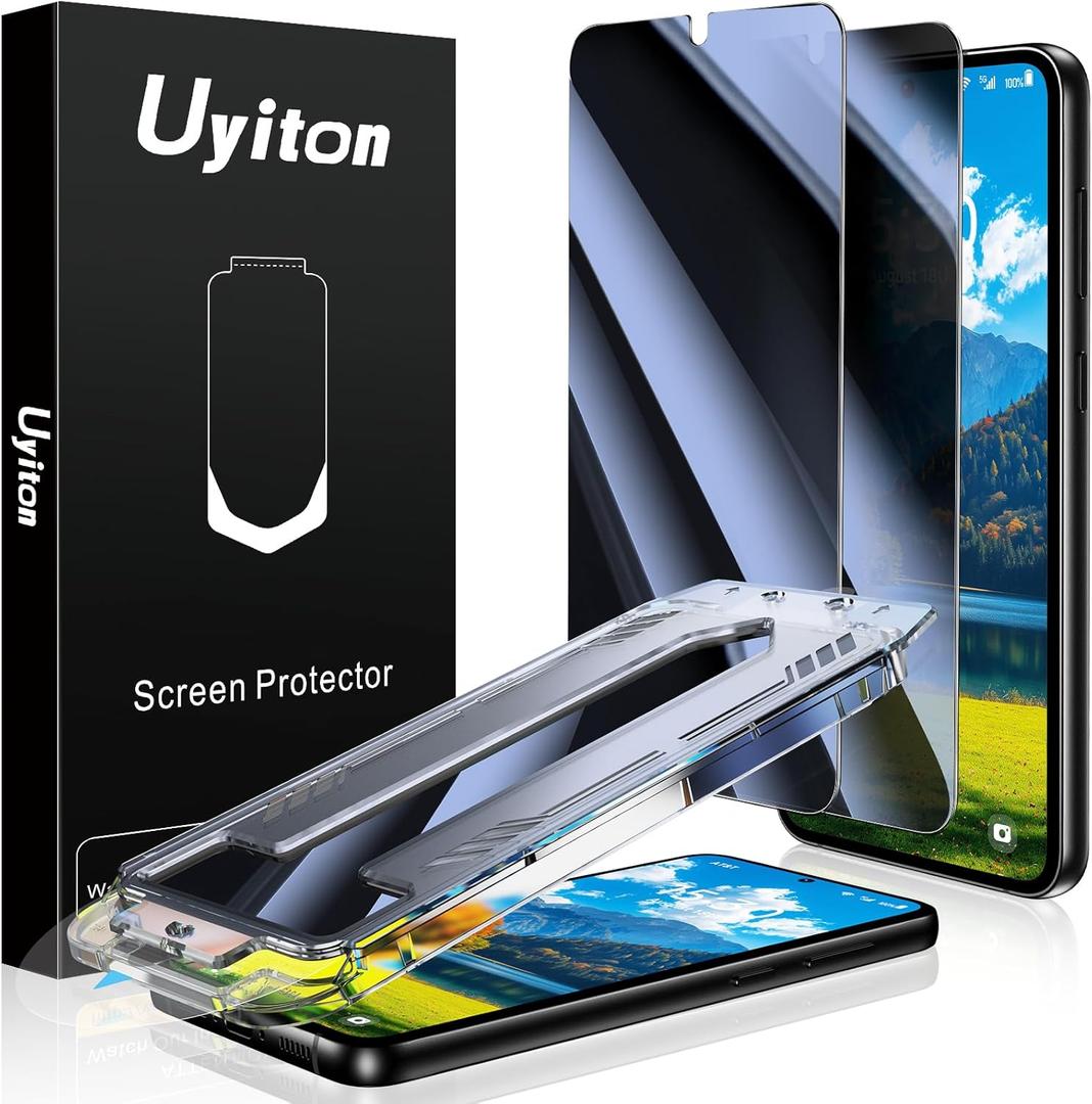 Uyiton UnBreak-Glass for Samsung Galaxy S23 Plus Privacy Screen Protector, [Ultrasonic Fingerprint Support][Auto-Alignment Frame] Scratch-Resistant Bubble-Free Tempered Glass Screen-2 Pack (Black)