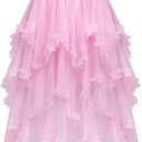 C-ZOFEK Women's Tulle Skirt, High Low Ruffle Layered Fairy Skirt for Dress Costume(Multicolor) (Pink)