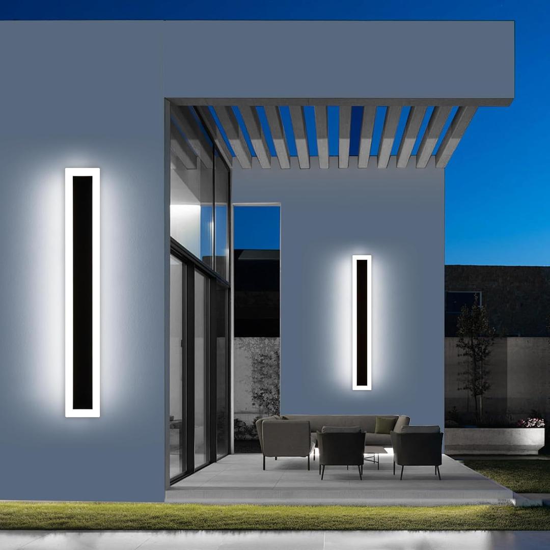 Mikeru 2Pack 39.3inch Modern Outdoor Exterior Wall Light, 3000k/4500k/6000k 3 Colors Switchable Large Outdoor Fixture Wall Mount, Ip65 Waterproof Modern Long Porch Light, Hardwired (Width: 5.5inch)