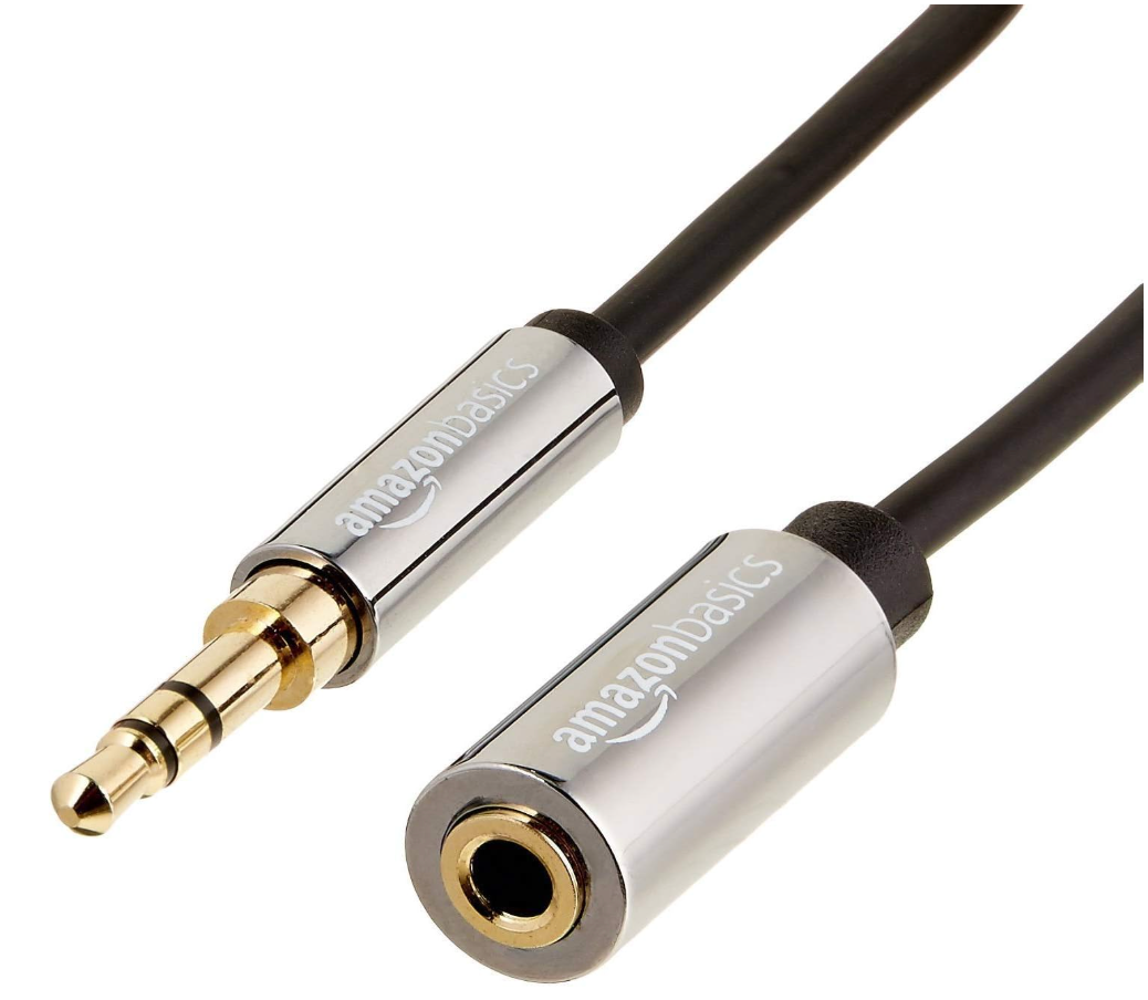Amazon Basics 3.5mm Male to Female Stereo Audio Extension Cable for Headphones with Gold Plated Connectors, Aux Cord Extender, 25 Foot, Black