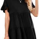 Neineiwu Women's Casual Ruffle Short Sleeve Crewneck Loose Tops Blouses Tunics (Black, M)