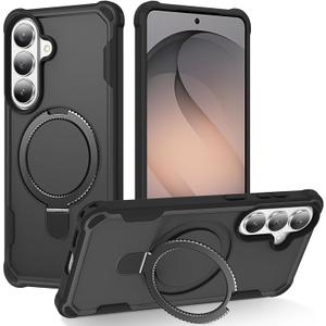 Compatible with Samsung Galaxy S26 Case Invisible Magnetic Kickstand [Compatible with Mag-Safe][10 FT Military Drop Protection] Hard Back Soft Edge 6.3 Inch, Black