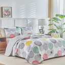 UOZZI BEDDING 3 Piece Reversible Quilt Set Queen Size 90x90 Soft Microfiber Lightweight Coverlet Bedspread Summer Comforter Set Bed Cover Blanket for All Season Pink Yellow Teal Colorful Dots