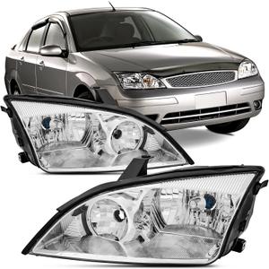 Headlights Assembly Compatible With 2005 2006 2007 Ford Focus Replacement Headlamp, Driver and Passenger Side,Pair Chrome 05-07 Focus Head Light