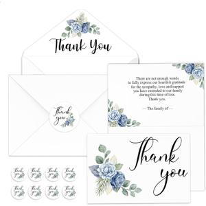 Fumete 50 Set Funeral Thank You Cards with Envelopes and Stickers Thank You Sympathy Cards with Meaningful Message Bereavement for Funeral Family Loved Ones Celebration of Life(Flower)