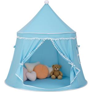 Play Tent, Large Playhouse Kids Castle Play Tents with Carry Bag, Indoor Outdoor Game Tent, Portable Children Yurt Tents, Birthday Gift for Boys & Girls, 47''x45'', Blue