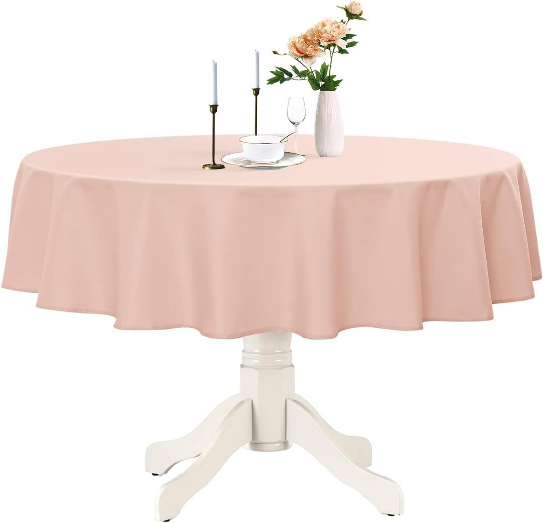 Romanstile Round Waterproof Tablecloth, Stain Resistant Washable Table Cloths Wrinkle Free Polyester Table Covers for Kitchen Dining Party Wedding Indoor and Outdoor - Light Pink, 90 Inch