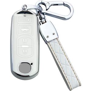 Key Fob Cover Case Compatible with Mazda 3/6/8 Miata MX-5 CX-5 CX-9 RX-8 Atenza Accessories Shell (White)