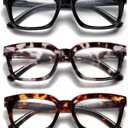 Reading Glasses for Women, Blue Light Blocking stylish high end Oversized Square Computer Readers Spring HingeBlack+Pink+Brown+1.5