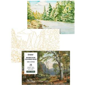 Grabie Watercolor Coloring Book, 15 Sheets A5 (8.3 x 5.8),Watercolor Book for Adults: Ignite Your Artistic Expression on 100% Cotton Paper (Forest)