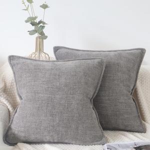 OYIMUA Grey 20x20 Chenille Throw Pillow Covers Set of 2 | Farmhouse Decorative Pillowcases for Couch & Bed | Soft Luxury Accent Pillows for Living Room