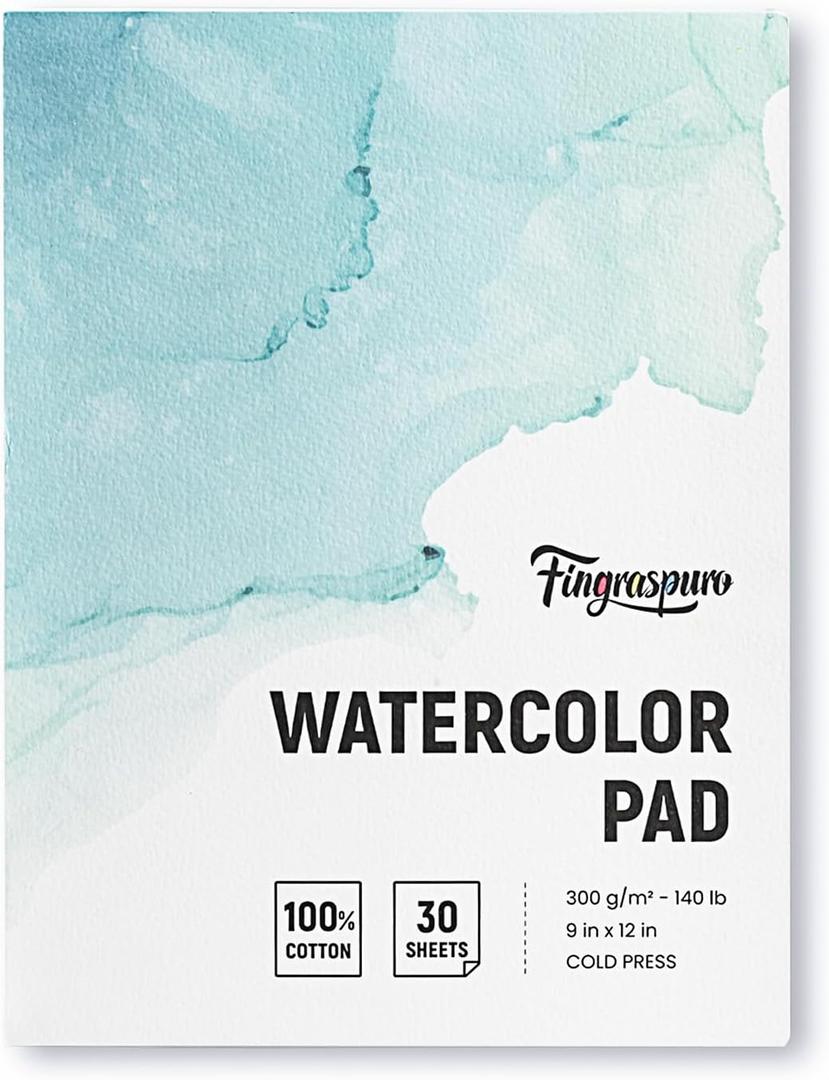 Fingraspuro Watercolor Paper Pad 9x12 Inch, 30 Sheets, 100% Cotton, Acid-Free, Cold Pressed, for Painting, Drawing, Art Journaling, Professional Artist Quality