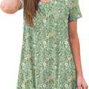POPYOUNG Women's Summer Long Tunic Top To Wear With Leggings Short Sleeve Shirt Loose Fit Dressy (Medium, Flower Bird Green)