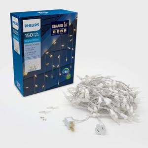 PHILIPS 150 LED Remains Lit Warm White Faceted Mini Icicle Lights on White Wire - 30 Drops - UL Listed for Indoor/Outdoor Use - 16.8' Total Length with 3" Bulb Spacing and 6" Drop Spacing