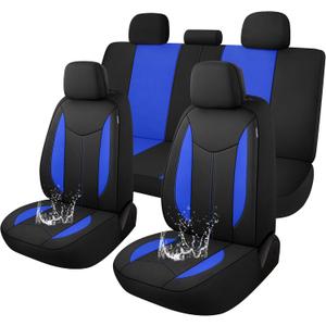 CAROMOP Waterproof Car Seat Cover Full Seats, Neoprene Seat Covers for Cars,Split Bench Compatible Car Interior Covers, Universal Fit Most Car Sedan Truck SUV(Black/Blue)