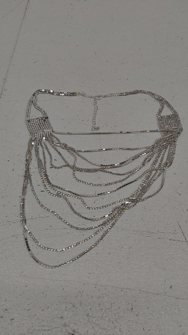 Xerling Rhinestone Tassel Fringe Chain Necklaces Silver Crystal Statement Bib Necklaces Bling Wedding Bridal Collar Choker for Women