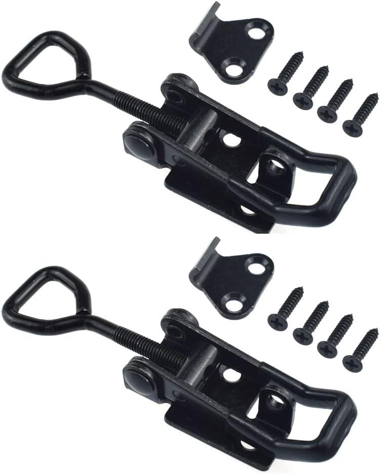 2 PCS Adjustable Metal Toggle Latch Clamps Heavy Duty Quick Release Hasp Latch with Lock Hole 180KG/ 396lbs Holding Capacity Catch Kit for Gate Cabinet Door Box Case, Black, Medium