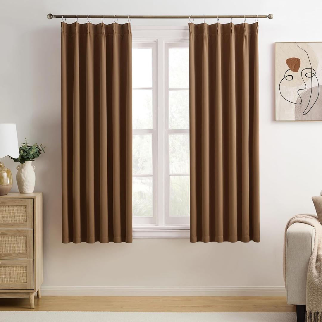 Cappuccino Brown Curtains 40x63 Inches Long 2 Panels Set, Pinch Pleated Thermal Insulated Blackout Room Darkening Curtain for Living Room,Window Draperies with Hooks