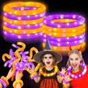 24 Pcs Halloween Glow Favors Supplies Glow Sticks Favors for LED Light up Necklaces Bracelets Adjustable Accessories Toddlers Halloween Prizes Goodie Bags Stuffers(Orange, Purple)