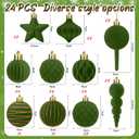 24 Pcs Small Olive Green Velvet Christmas Ornaments Ball Set Shatterproof Christmas Tree Decorations Assorted Flocked Xmas Baubles Decorations Xmas Holiday Party Wedding Decor