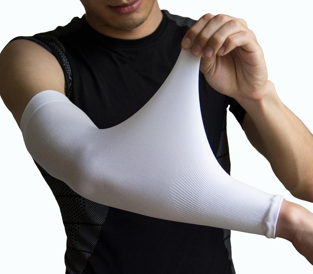 YISEVEN Sports Compression Arm Sleeves (Adult (one size fits most), 1 Pair - Ivory White)
