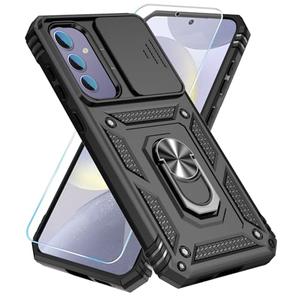 SunStory Compatible with Samsung Galaxy S24 FE 5G Case with HD Screen Protector & Slide Camera Cover & Rotated Ring Kickstand, [Military-Grade] Phone Case for Galaxy S24 FE (Black)