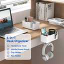 KDD 4-in-1 Desk Organizer - Under Desk Cup Holder and Headphone Hanger with 2 Wire Holes - Rotating Hanger and Detachable Storage for Cup, Phone and Pen (White)