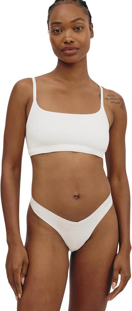 Organic Basics Women's Flex Scoop-Neck Cotton Bralette (Large, Off-white)