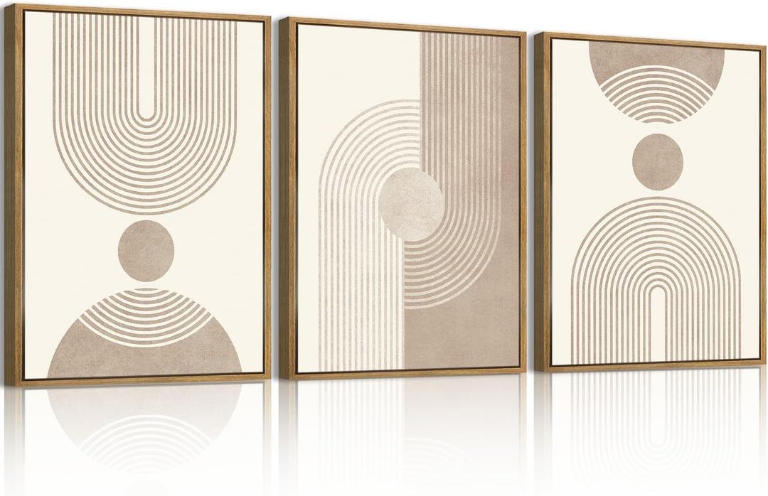 BINCUE Neutral Abstract Wall Art Boho Geometric Wall Decor Mid Century Modern Artwork for Living Room Bedroom Office 12" Lx16 W Set of 3
