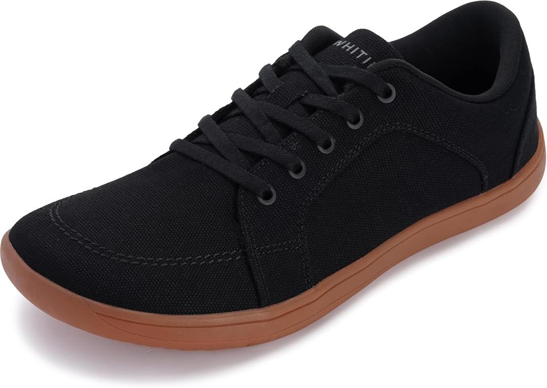 WHITIN Canvas Barefoot Shoes for Men Minimalist Zero Drop Sneaker Man Minimus Extra Width Size 8 Trail Running Casual Non Slip Walking Black/ Gum 41